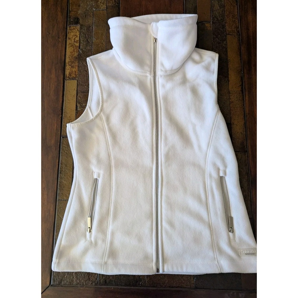 Calvin Klein Vest Performance Women's M High Neck Quick Dry White Fleece